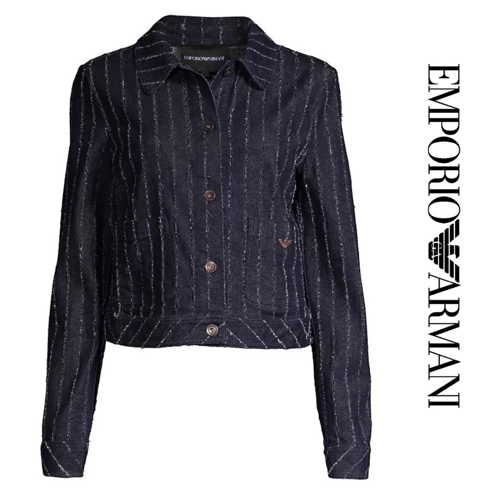 NWT Emporio Armani Textured Pinstripe Denim Jacket Sz 12